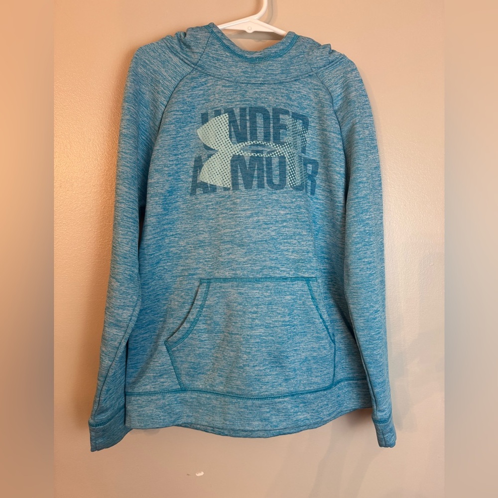Girls Under Armour Blue Heather Pullover Hooded Sweatshirt Medium